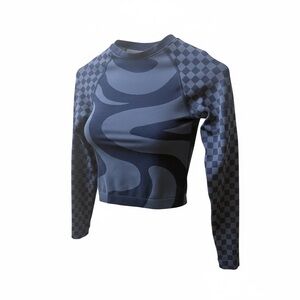 Fabletics Navy & Charcoal Abstract-Print Long-Sleeve Crop Top